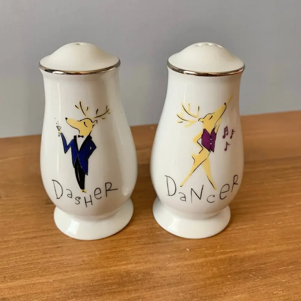 Pottery Barn Retired Reindeer Salt & Pepper Shaker Set Dasher & Dancer Christmas